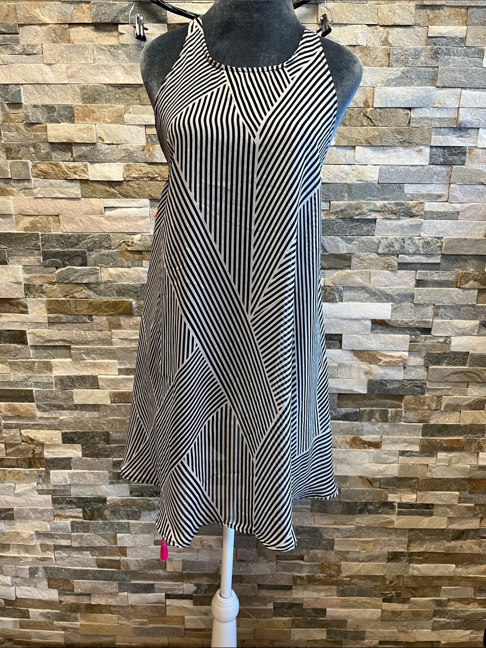 No Boundaries Black & White Striped Halter Mini Dress